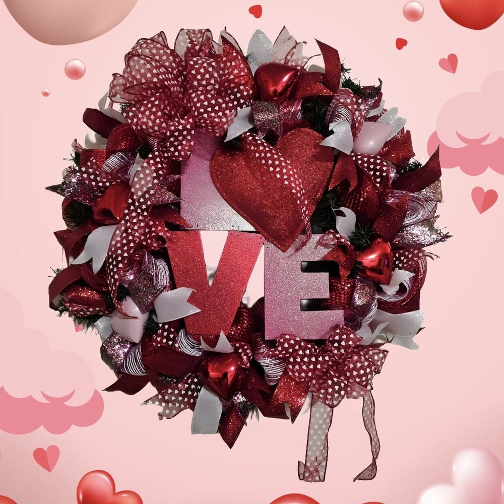 Elegant Red Heart Wreath with Ribbon - Picture 8 of 8